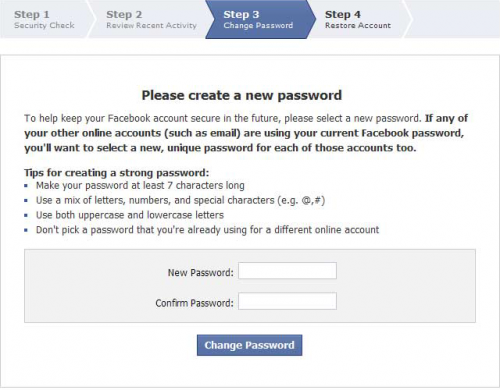 Facebook prompts to change password